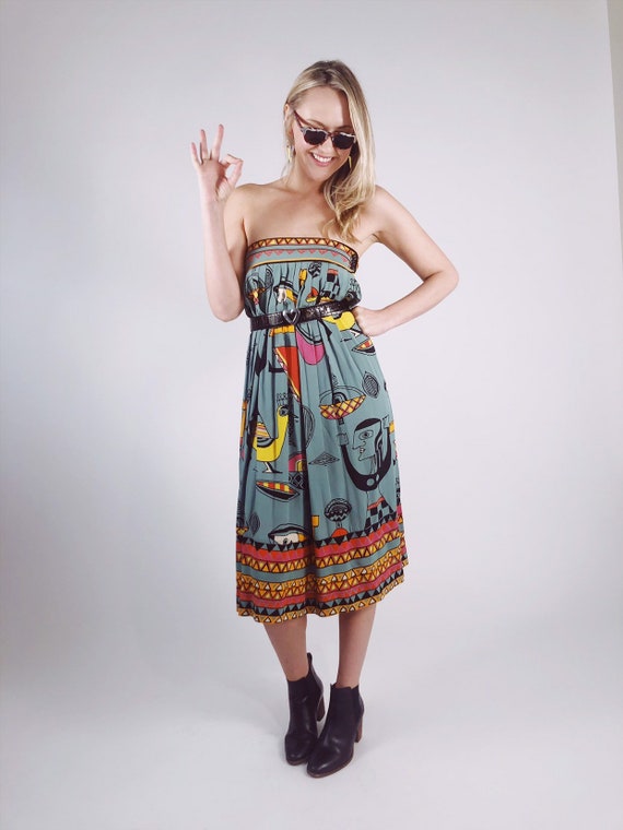 Abstract green vintage dress/skirt size 2-4