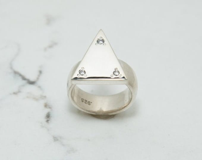 Silver diamond triangle ring