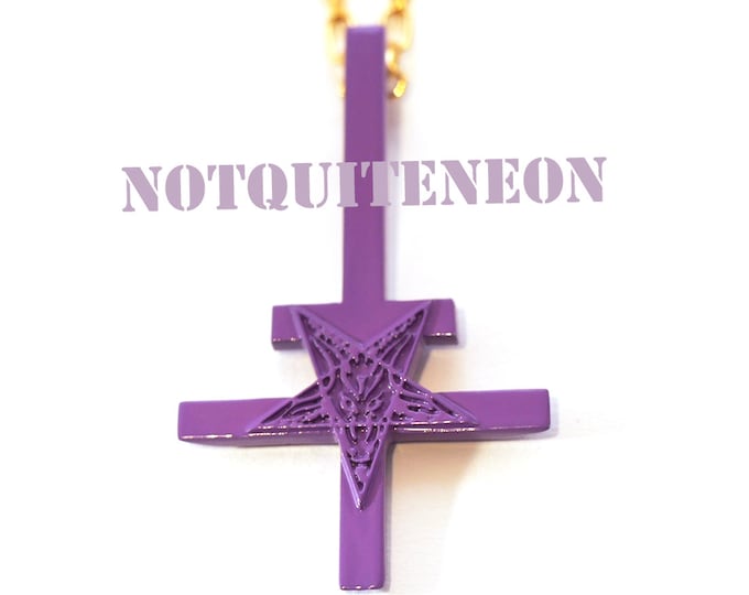Inverted cross necklace with gold or silver plated 30" chain upside down cross DARK LAVENDER