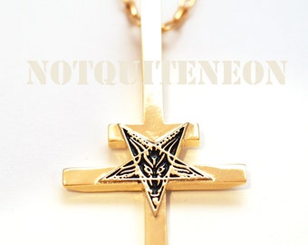 GOLD plated inverted cross necklace  with gold plated 30" chain upside down cross