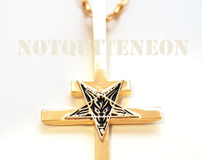 GOLD plated inverted cross necklace  with gold plated 30" chain upside down cross