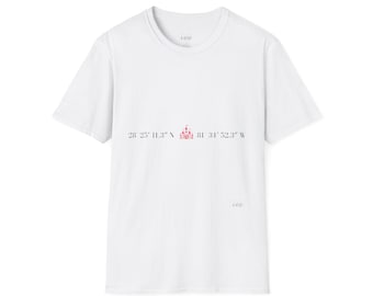 May include: A white short-sleeved t-shirt featuring a small pink castle icon centered between the coordinates 28 25' 11.3" N and 81 34' 52.3" W. The text ODP is printed in small black letters near the neckline and again in the lower right area.