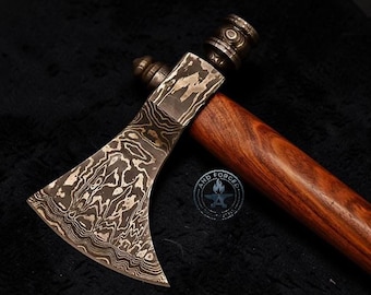 Damascus Steel Axe | Viking Inspired Rosewood Handle Display Piece