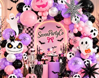 Rosa Lila Halloween Ballongbåge | Spökpumpa Festgirlans Kit