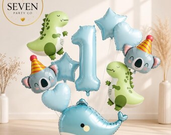 Tier-Zahlenballon-Set mit Koala-, Dinosaurier- und Wal-Folienballons