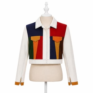 Women's Cropped Patchwork Jacket, Multicolor Streetwear Utility Style