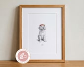 Personalized Pet Portrait, Custom Dog Drawing, Funny Dog Art with Bandana Party Hat Cowboy Hat, Hand Drawn Sketch, Unique Dog Owner Gift