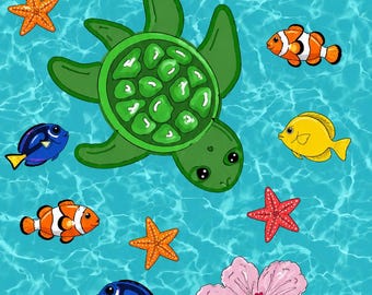 Tapeta na telefon z żółwiem oceanicznym, tło z morzem kawaii, tapeta na iPhone'a z tropikalnym latem
