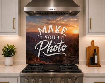 Custom Photo Stove Backsplash Panel, Personalized Glass Backsplash for Kitchen, Upload Your Own Picture, Heat Resistant Splashback
