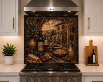 Rustic Glass Backsplash, Landscape Kitchen Wall Panel, Heat Resistant Glass Backsplash, 4mm Tempered Stock Back