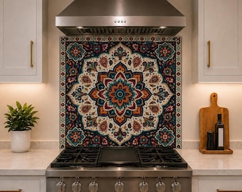Turkish Ceramic Kitchen Backsplash - Mosaic Tempered Glass Panel Splashback - Mediterranean Decor