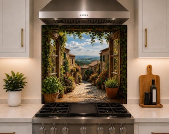 Rustic Landscape Peel and Stick Backsplash - UV Printed 3D Backsplash Panel - Easy to Clean Stove Back