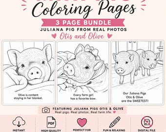 Mini Pig Coloring Pages Printable | Juliana Pig Bundle | Otis & Olive Farm Coloring Sheets