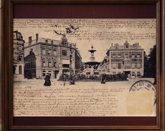 Bankaplein Den Haag 1901 - cartophile letter - Henri van Westerborg - vintage printable wall art