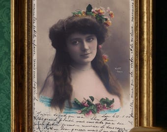 Antique Woman Portrait Print | Belle Époque Paris Photography, 1904 Postcard (Digital Download)