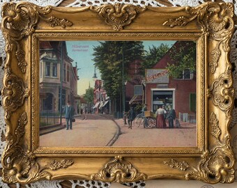 Antique Hilversum Street Scene Postcard Print – Dutch Village Life, Bass Ale Sign (Digital Download)