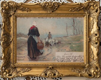 Henri Cassiers Laren Shepherdess Postcard Print – Dutch Folk Costume Art (Digital Download)