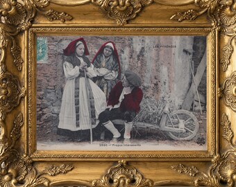 Antique Pyrenees Peasants Postcard Print – Hand-Tinted French Photo c.1905 (Digital Download)