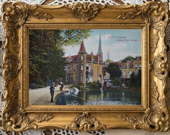 Rotterdam Park Honingen Postcard Print – 1908 Dutch Villa & Pond Scene (Digital Download)