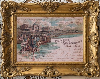 1899 Scheveningen Beach Postcard Print – Dutch Kurhaus Seaside Scene (Digital Download)