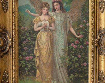 1905 Gilded Angel Postcard Print – Romantic Garden Wall Art (Digital Download)