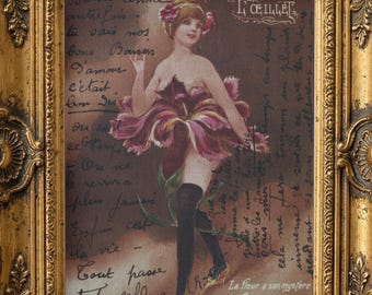 Antique French Flower Fairy Postcard Print – Belle Époque Love Letter Art (Digital Download)