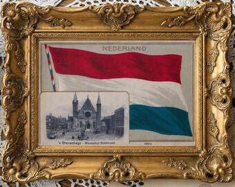 1910 Dutch Flag Postcard Print – Binnenhof Ridderzaal View (Digital Download)