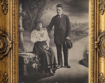 Vintage German Opera Postcard Print – Cottagecore Couple, Daisies, Birch Trees (Digital Download)