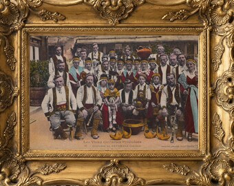 Antique Hand-Colored Pyrenees Folk Costume Postcard Print – Bethmale Villagers c.1925 (Digital Download)