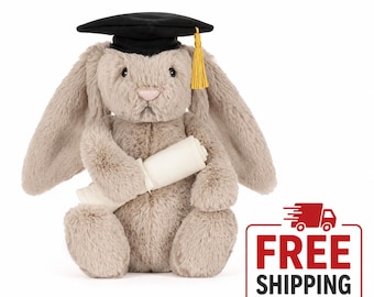 Jellycat Bashful Beige Bunny Graduation Plush Toy with Diploma, Keepsake Gift