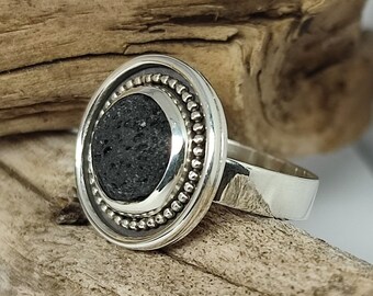 Sterling silver and Lava ring, Essential Oil Diffuser, Aromatherapy Ring, Oil diffuser ring. Metalsmith. Silversmith