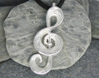 Collana con chiave di violino, Collana con chiave di violino in argento sterling, Ciondolo in argento sterling, Gioielli per musicisti, argentiere, fabbro