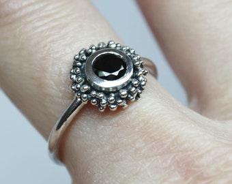 Balls and zirconia Ring. Engagement Ring. Black Zirconia. Black C Z ring. Sterling Silver Ring Zirconia. Bubbles Ring. Granulation Ring.
