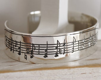 Personalized Sterling Silver Music Notes Cuff Bracelet: Engraved Sheet Music
