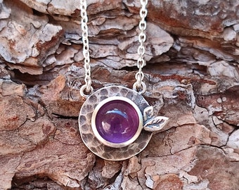 Amethyst Leaf Pendant: Handmade 925 Silver Necklace
