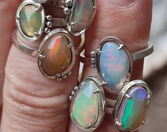 Opal Ring, Sterling Silver Opal Ring, Ethiopian Opal Ring, Welo Opal Ring, Sterling Silver multicolors Ring, Metalsmith, Silversmith.