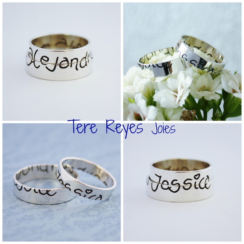 Custom Wedding Ring set Original Sterling Silver Wedding Bands Handwriting Wedding Band Couple ring set WEDDING BAND SET