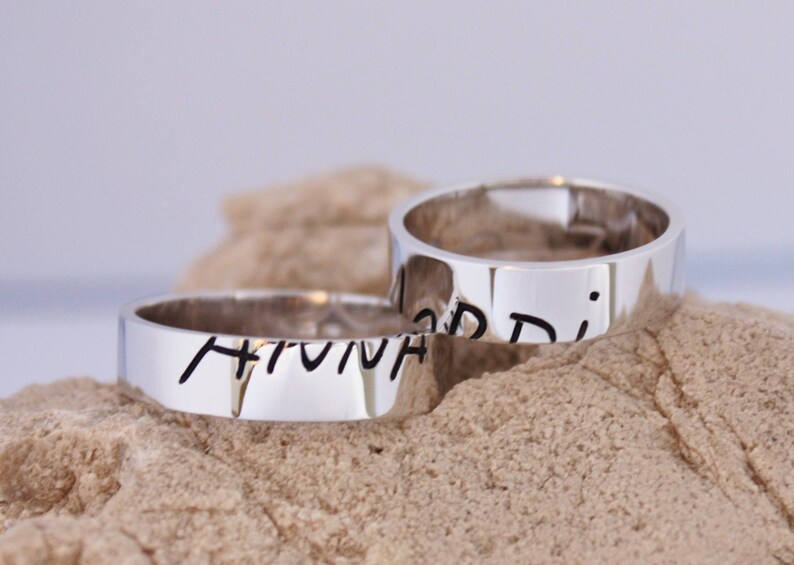 Custom Wedding Ring set Original Sterling Silver Wedding Bands Handwriting Wedding Band Couple ring set WEDDING BAND SET