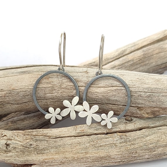 Flowers Sterling Silver Flower Dangle Earrings