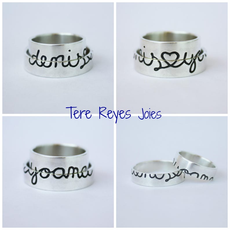 Custom Wedding Ring set Original Sterling Silver Wedding Bands Handwriting Wedding Band Couple ring set WEDDING BAND SET
