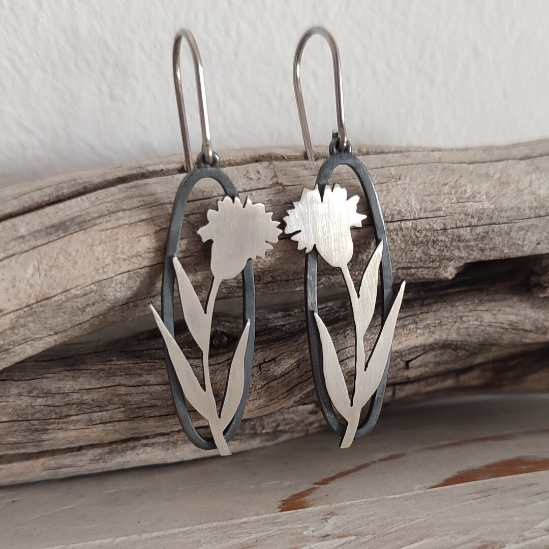 Carnation Earrings. Sterling Silver Flower Dangle Earring. Etsy