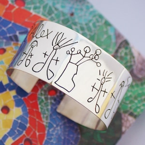 Children's Drawing Bracelet. Sterling Silver Cuff Bracelet. Kid's Drawing Bracelet. Happy Mother's Day Jewelry - Special Jewelry for Moms