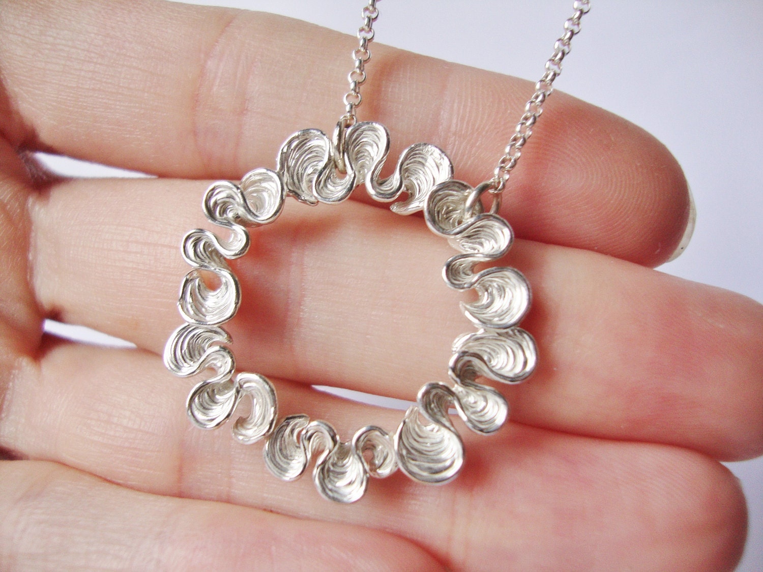 Organic Textured Pendant. Sterling Silver Circle Necklace
