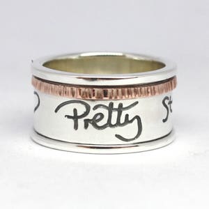 Handwriting Spinner Ring. Personalized Spinner Ring. Sterling Silver Ring with Actual Handwriting. Words, Names, Engraved ring, Worry ring