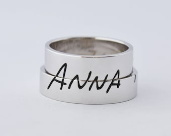 WEDDING BAND SET. Handwriting Wedding Band. Custom Wedding Ring set. Couple ring set. Original. Sterling Silver Wedding Bands