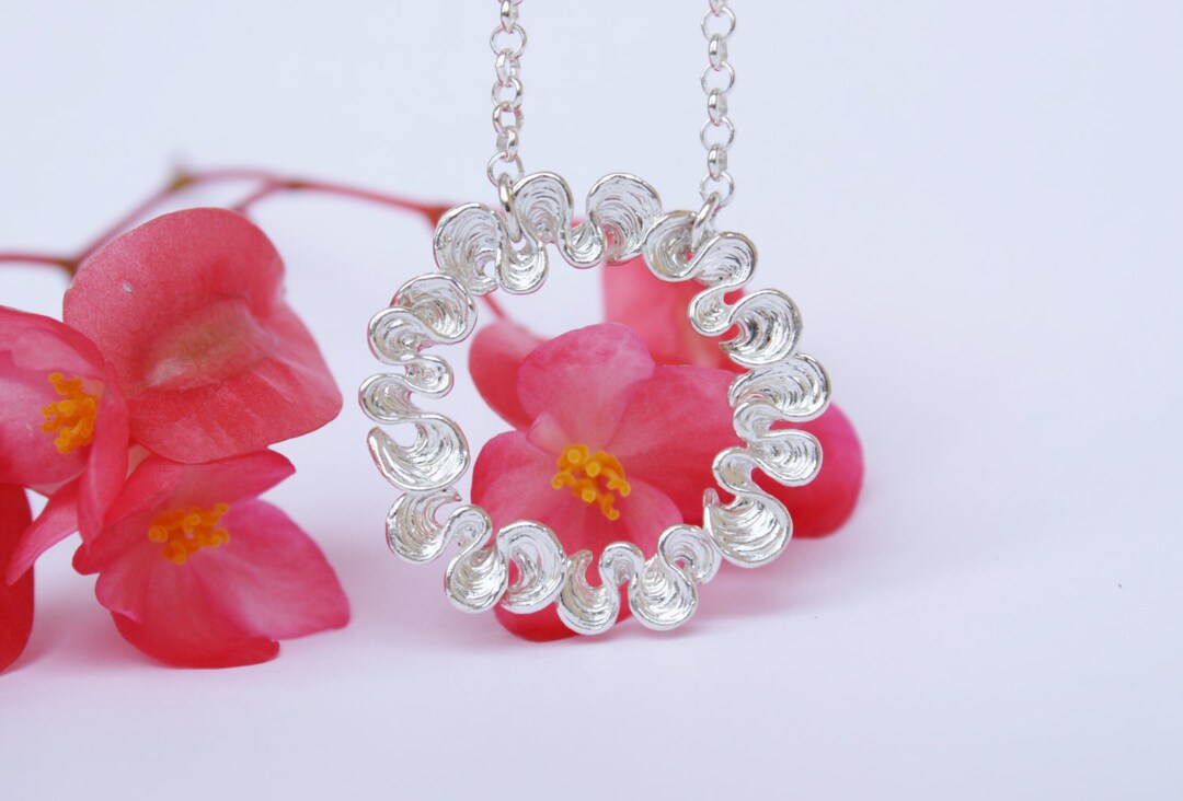 Organic Textured Pendant. Sterling Silver Circle Necklace. Original Necklace. Polished Sterling ...
