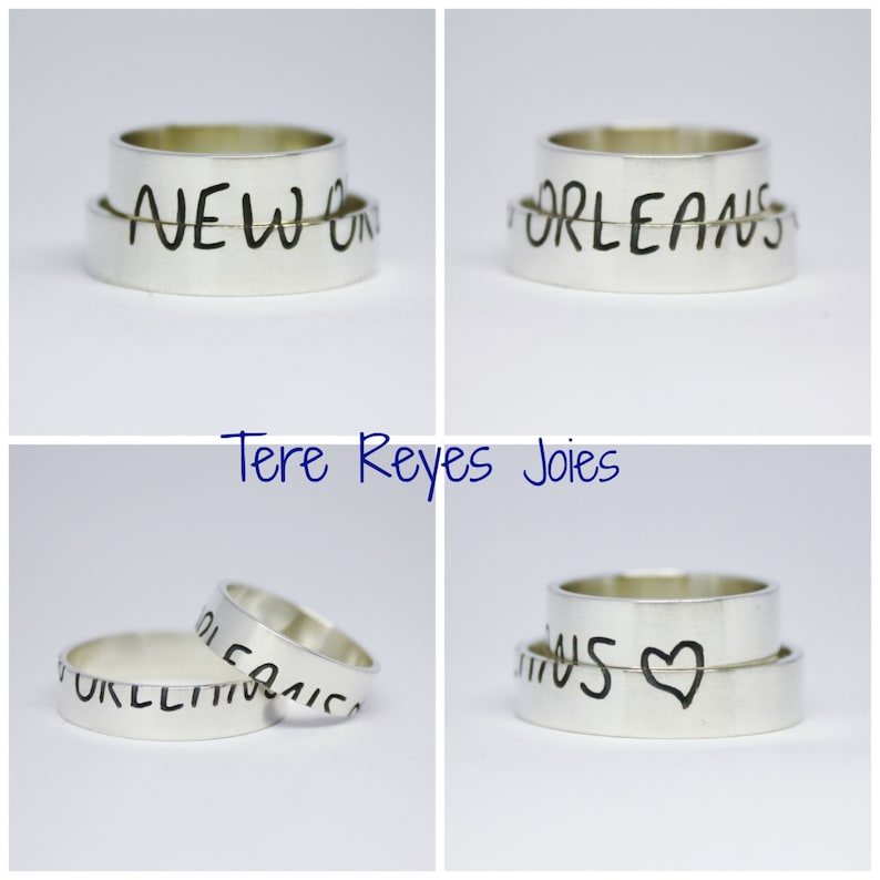 Custom Wedding Ring set Original Sterling Silver Wedding Bands Handwriting Wedding Band Couple ring set WEDDING BAND SET
