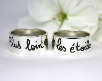 Actual Handwriting Ring. Custom handwriting ring. Personalized Ring. Sterling Silver Ring. Engraved ring with Names, Lyrics. Metalsmith.