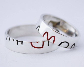 WEDDING BAND SET. Handwritting. Sterling Silver Custom Wedding Bands. Couple Ring Set. Originals Wedding Bands. Custom rings