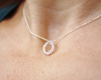 Sterling Silver Circle Pendant Necklace: Minimalist Bubble Choker